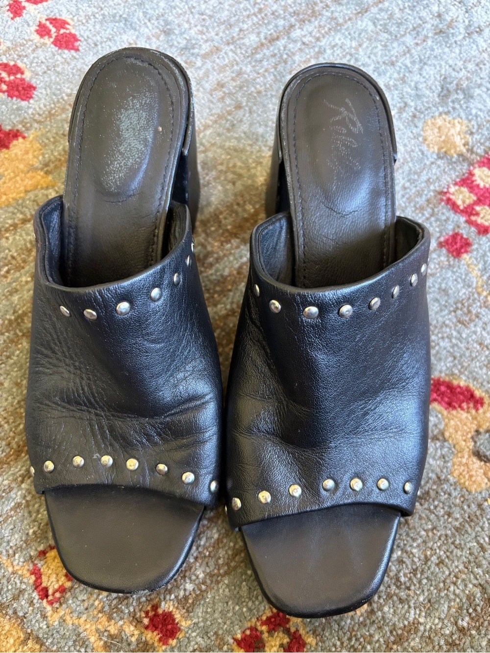Rebels leather studded clog heel sandals 39/8-8.5